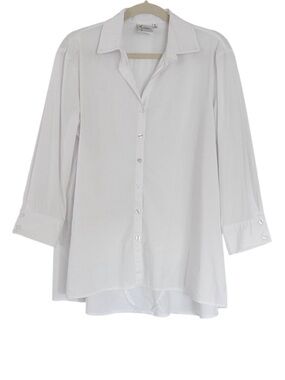 Finley Silky Poplin Button Front Top Size Medium White MSRP 240.00